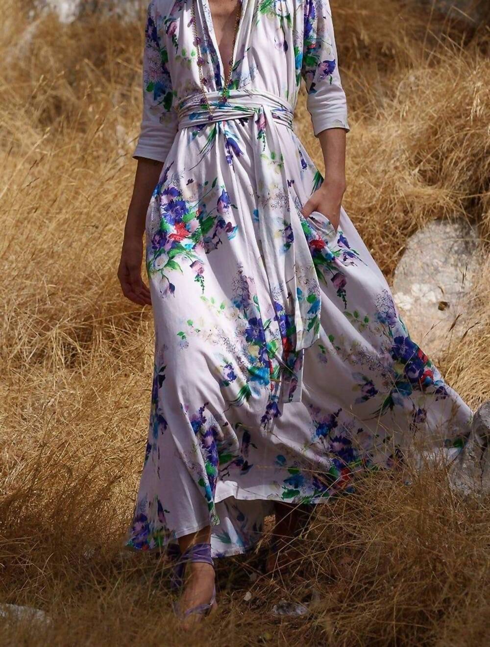 NEW LUISA BECCARIA floral printed dress in white/ multi